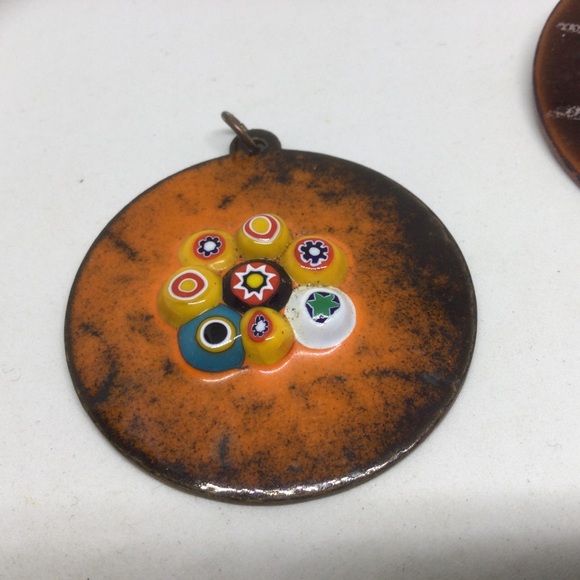 Lot Artisan Copper Enamel Abstract Design Brooches Pendant Jewelry - Picture 4 of 7